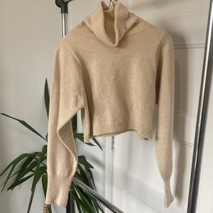 Cream Cropped Turtleneck Sweater